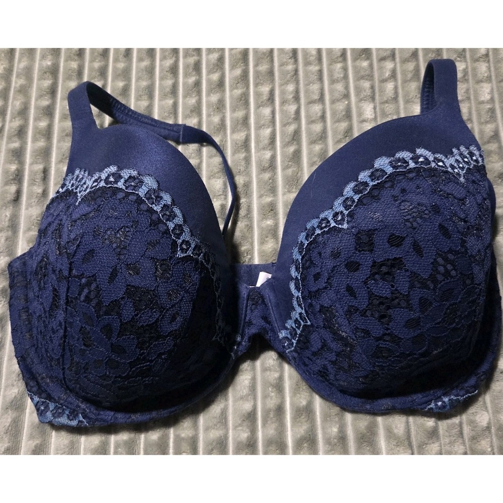 Victoria's Secret Perfect Shape Bra Navy Blue Lace Overlay Underwire Lined 36DD